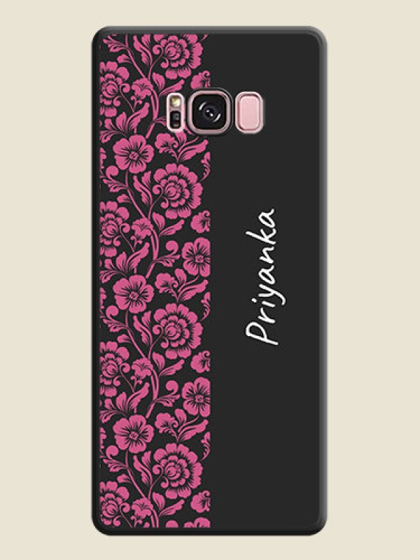 Custom Pink Floral Pattern Design With Custom Text On Space Black Personalized Soft Matte Phone Covers -Samsung Galaxy S8 Plus