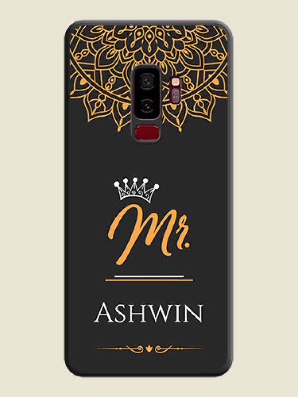 Custom Mr Name with Floral Design  on Personalised Space Black Soft Matte Cases - Galaxy S9 Plus