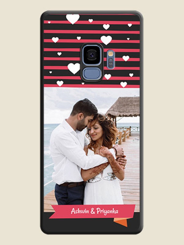 Custom White Color Love Symbols with Pink Lines Pattern on Space Black Custom Soft Matte Phone Cases - Galaxy S9