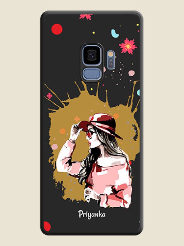 Custom Mordern Lady With Color Splash Background With Custom Text On Space Black Personalized Soft Matte Phone Covers -Samsung Galaxy S9