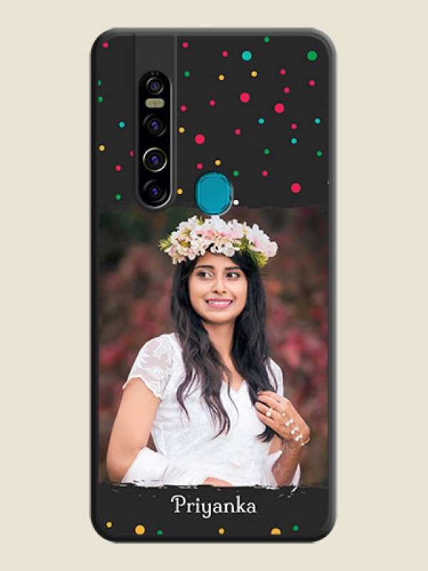 Custom Multicolor Dotted Pattern with Text on Space Black Custom Soft Matte Phone Back Cover - Tecno Camon 15 Pro