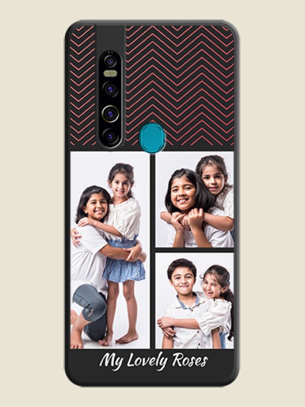 Custom Wave Pattern with 3 Image Holder on Space Black Custom Soft Matte Back Cover - Tecno Camon 15 Pro