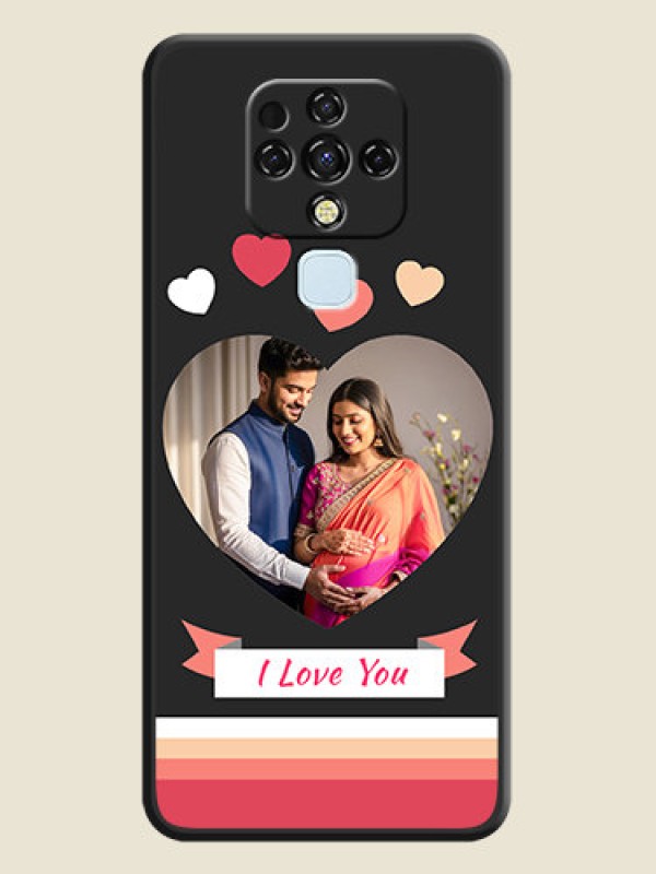 Custom Love Shaped Photo with Colorful Stripes on Personalised Space Black Soft Matte Cases - Tecno Camon 16