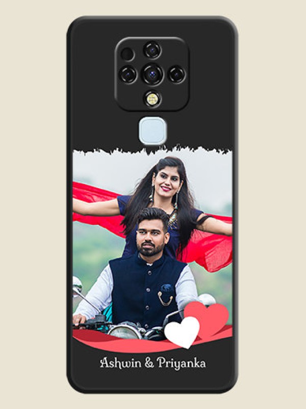 Custom Pin Color Love Shaped Ribbon Design with Text on Space Black Custom Soft Matte Phone Back Cover - Tecno Camon 16