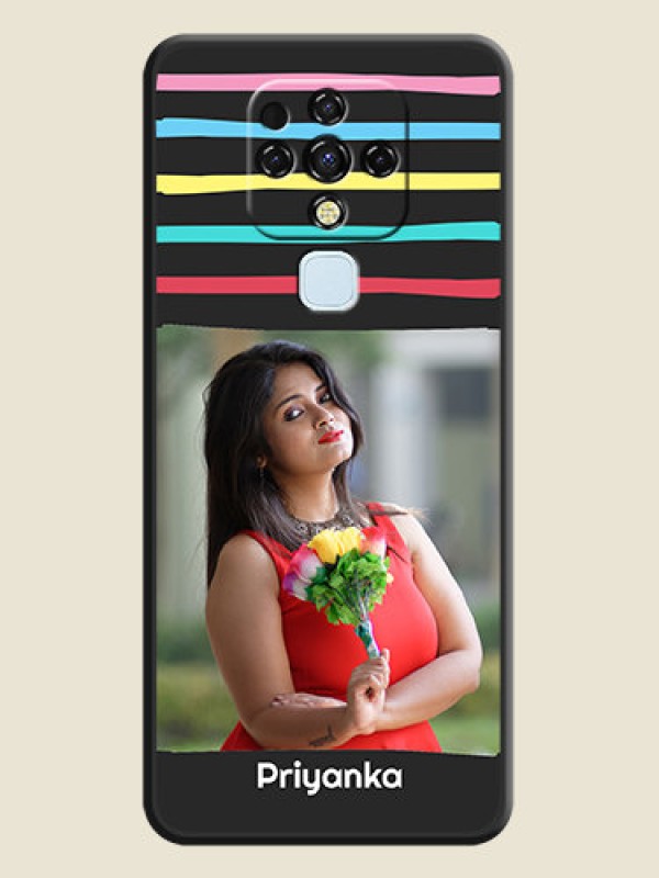 Custom Multicolor Lines with Image on Space Black Personalized Soft Matte Phone Covers - Tecno Camon 16