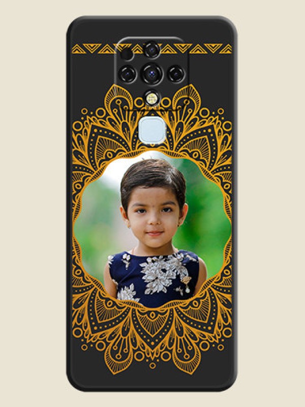 Custom Round Image with Floral Design on Photo on Space Black Soft Matte Mobile Cover - Tecno Camon 16