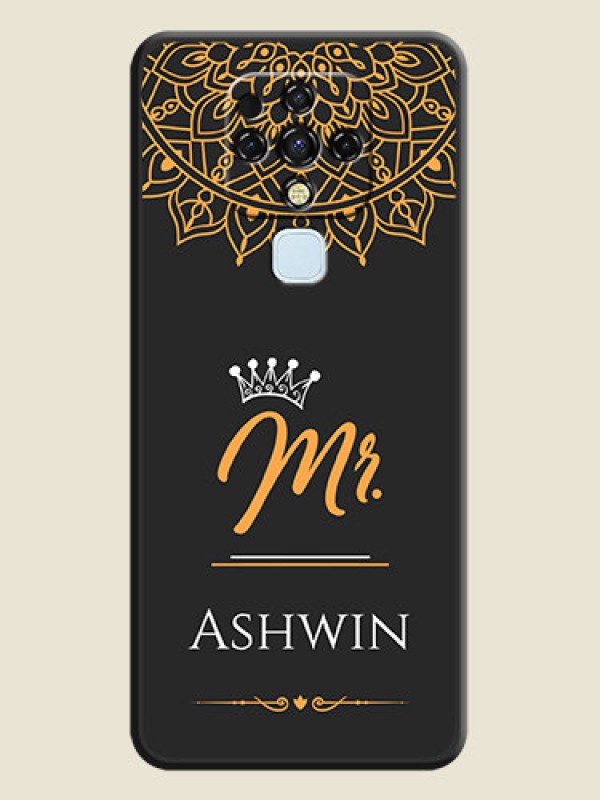 Custom Mr Name with Floral Design  on Personalised Space Black Soft Matte Cases - Tecno Camon 16