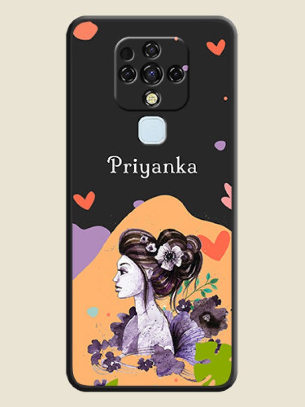 Custom Namecase For Her With Fancy Lady Image On Space Black Personalized Soft Matte Phone Covers -Tecno Camon 16