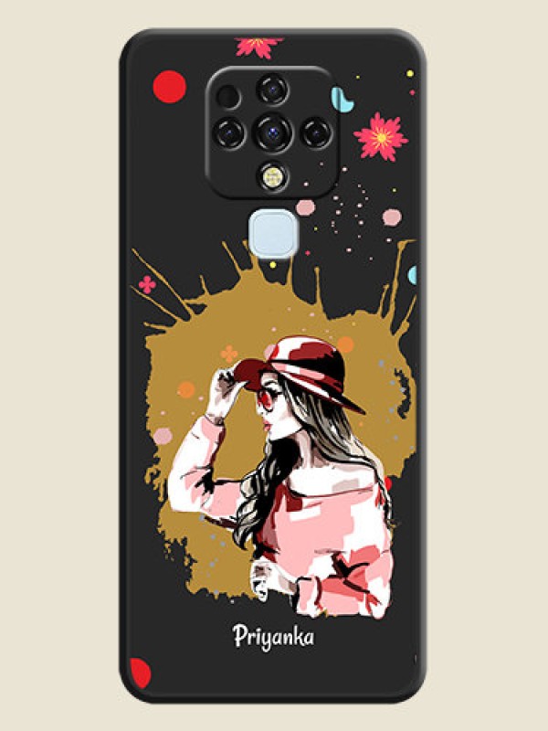 Custom Mordern Lady With Color Splash Background With Custom Text On Space Black Personalized Soft Matte Phone Covers -Tecno Camon 16