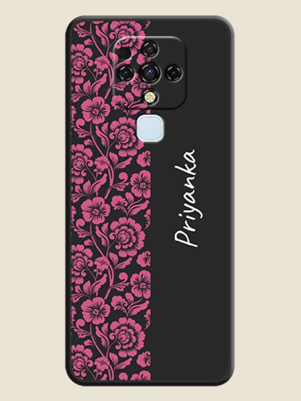 Custom Pink Floral Pattern Design With Custom Text On Space Black Personalized Soft Matte Phone Covers -Tecno Camon 16