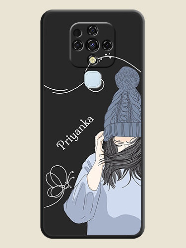 Custom Girl With Blue Winter Outfiit Custom Text Design On Space Black Personalized Soft Matte Phone Covers -Tecno Camon 16