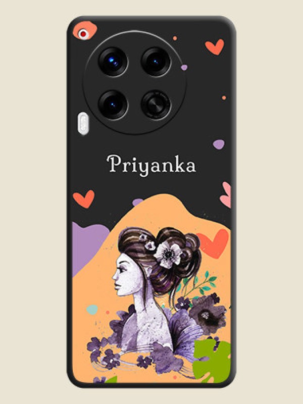 Custom Namecase For Her With Fancy Lady Image On Space Black Custom Soft Matte Mobile Back Cover - Camon 30 5G