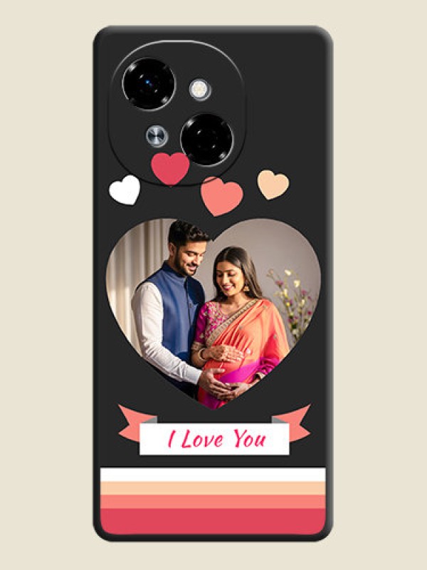 Custom Love Shaped Photo with Colorful Stripes On Space Black Custom Soft Matte Mobile Back Cover - Tecno Pop 9 4G