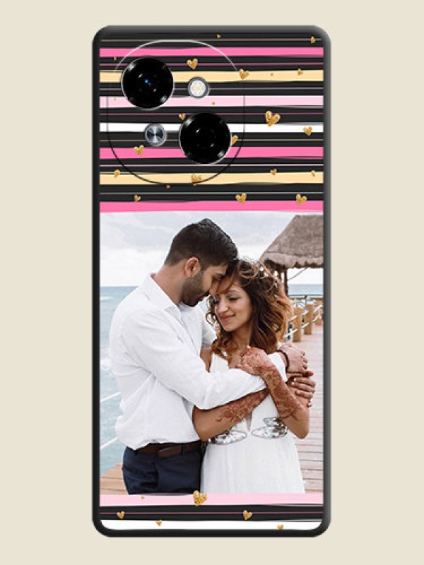 Custom Multicolor Lines and Golden Love Symbols Design on Photo On Space Black Custom Soft Matte Mobile Back Cover - Tecno Pop 9 4G