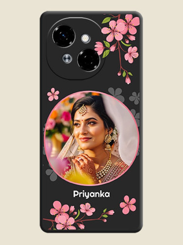 Custom Round Image with Pink Color Floral Design on Photo On Space Black Custom Soft Matte Mobile Back Cover - Tecno Pop 9 4G