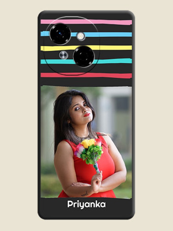 Custom Multicolor Lines with Image On Space Black Custom Soft Matte Mobile Back Cover - Tecno Pop 9 4G