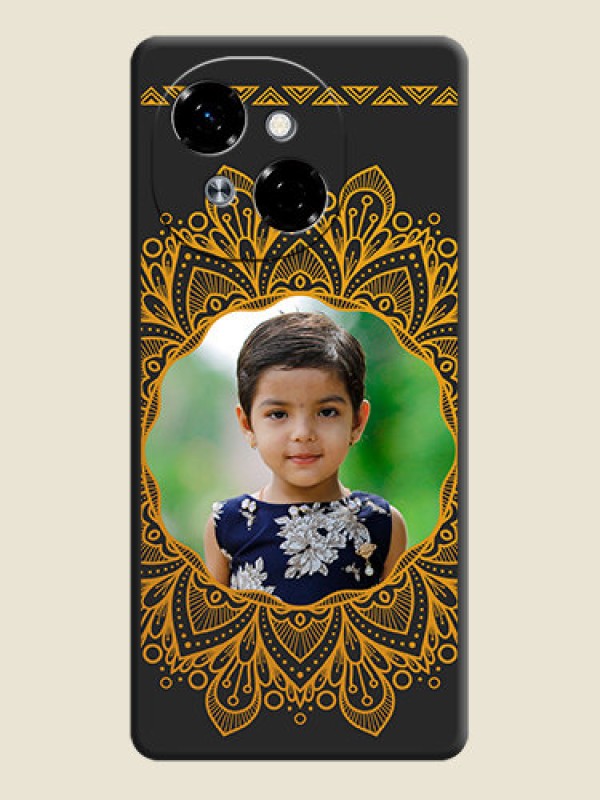 Custom Round Image with Floral Design On Space Black Custom Soft Matte Mobile Back Cover - Tecno Pop 9 4G