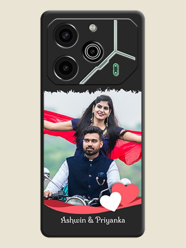 Custom Pin Color Love Shaped Ribbon Design with Text On Space Black Custom Soft Matte Mobile Back Cover - Pova 6 Pro 5G