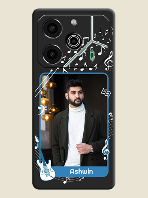 Custom Musical Theme Design with Text on Photo On Space Black Custom Soft Matte Mobile Back Cover - Pova 6 Pro 5G