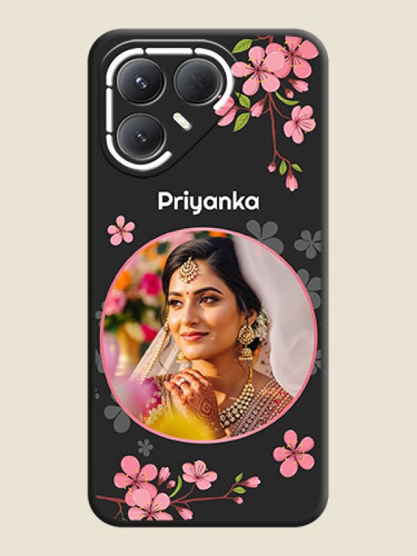 Custom Round Image with Pink Color Floral Design on Photo On Space Black Custom Soft Matte Mobile Back Cover - Tecno Pova 7 Pro 5G