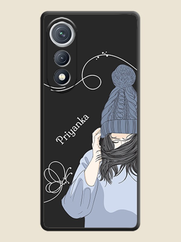 Custom Girl With Blue Winter Outfiit Custom Text Design On Space Black Custom Soft Matte Mobile Back Cover - Tecno Pova Curve 5G