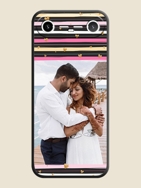 Custom Multicolor Lines and Golden Love Symbols Design on Photo On Space Black Custom Soft Matte Mobile Back Cover - Tecno Pova Slim 5G