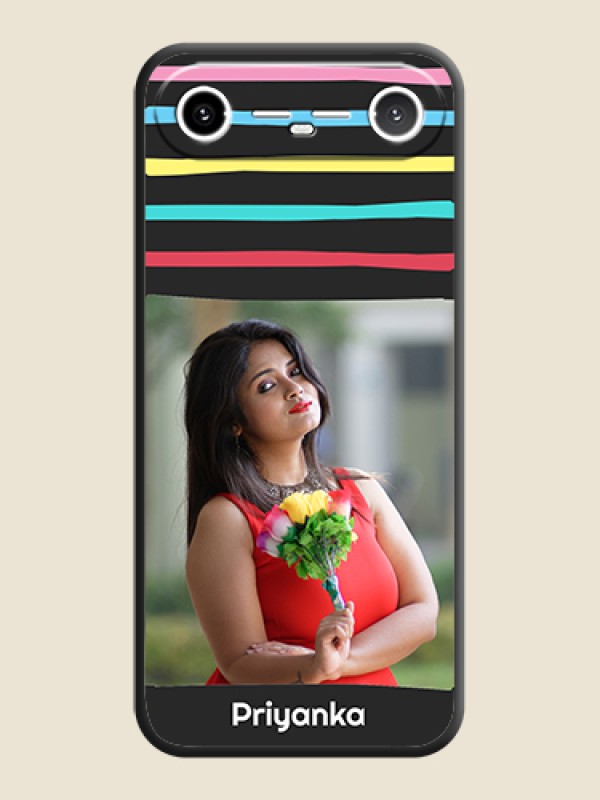 Custom Multicolor Lines with Image On Space Black Custom Soft Matte Mobile Back Cover - Tecno Pova Slim 5G