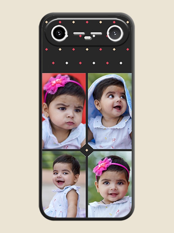 Custom Multicolor Dotted Pattern with 4 Image Holder On Space Black Custom Soft Matte Mobile Back Cover - Tecno Pova Slim 5G