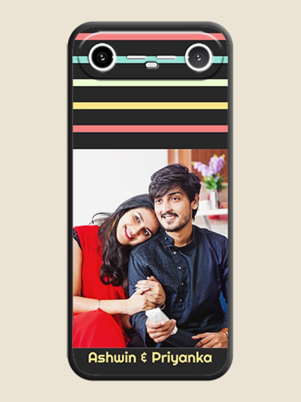 Custom Color Stripes with Photo and Text on Photo On Space Black Custom Soft Matte Mobile Back Cover - Tecno Pova Slim 5G