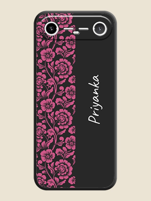 Custom Pink Floral Pattern Design With Custom Text On Space Black Custom Soft Matte Mobile Back Cover - Tecno Pova Slim 5G