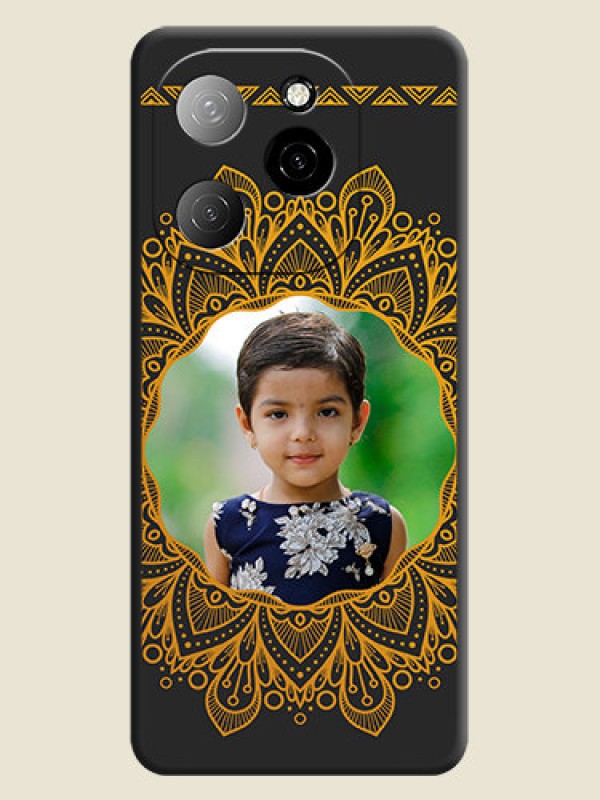 Custom Round Image with Floral Design On Space Black Custom Soft Matte Mobile Back Cover - Spark 20 Pro 5G