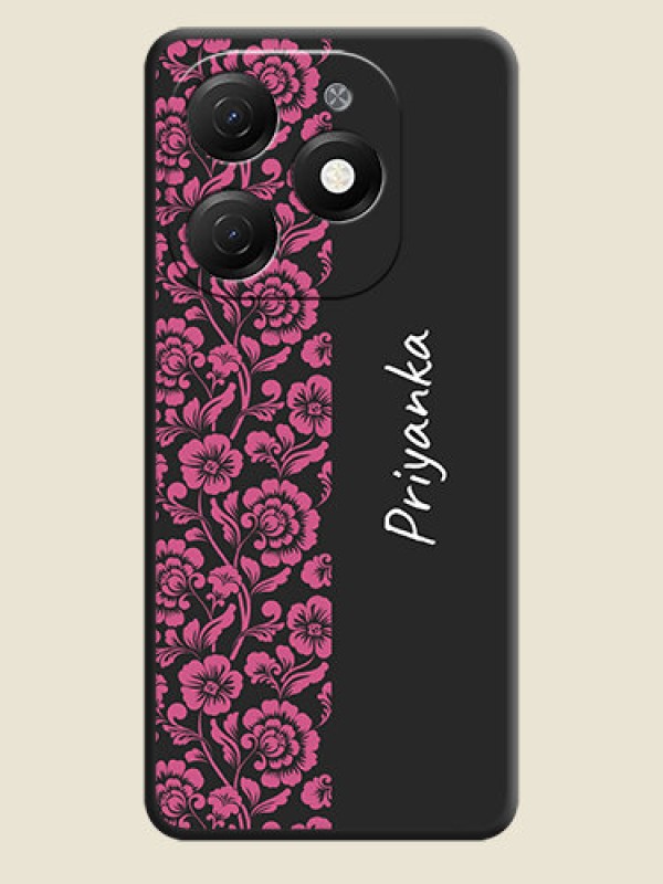 Custom Pink Floral Pattern Design With Custom Text On Space Black Personalized Soft Matte Phone Covers - Tecno Spark 20