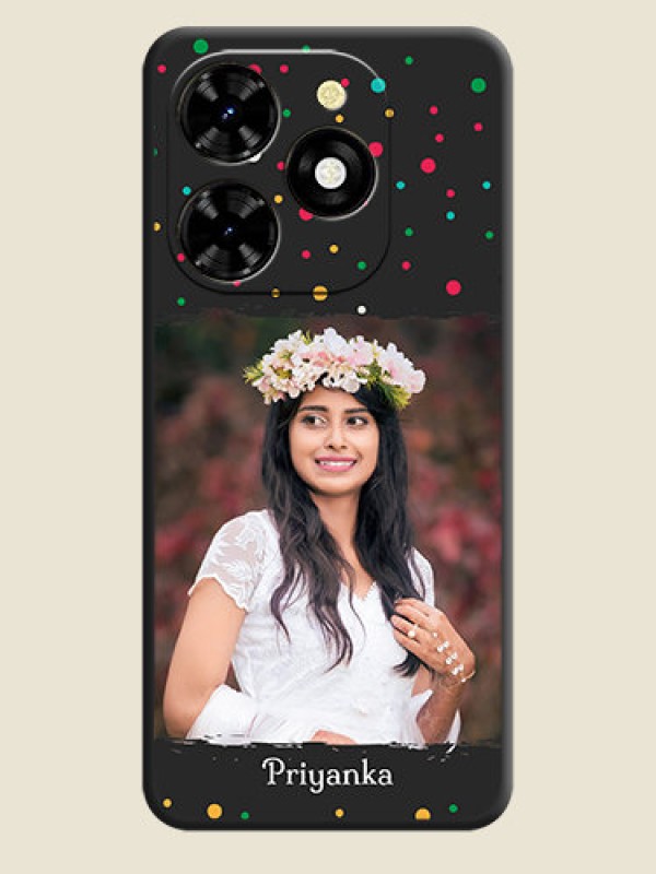 Custom Multicolor Dotted Pattern with Text on Space Black Custom Soft Matte Phone Back Cover - Tecno Spark 20C