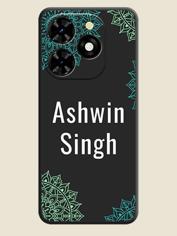 Custom Your Name with Floral Design on Space Black Custom Soft Matte Back Cover - Tecno Spark 20C
