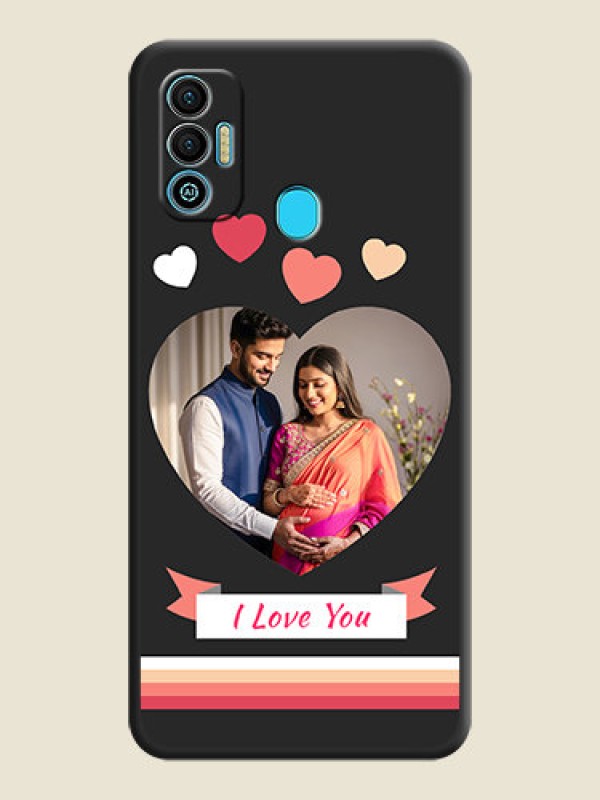Custom Love Shaped Photo with Colorful Stripes on Personalised Space Black Soft Matte Cases - Tecno Spark 7T