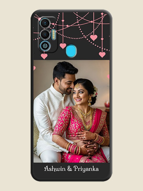 Custom Pink Love Hangings with Text on Space Black Custom Soft Matte Back Cover - Tecno Spark 7T