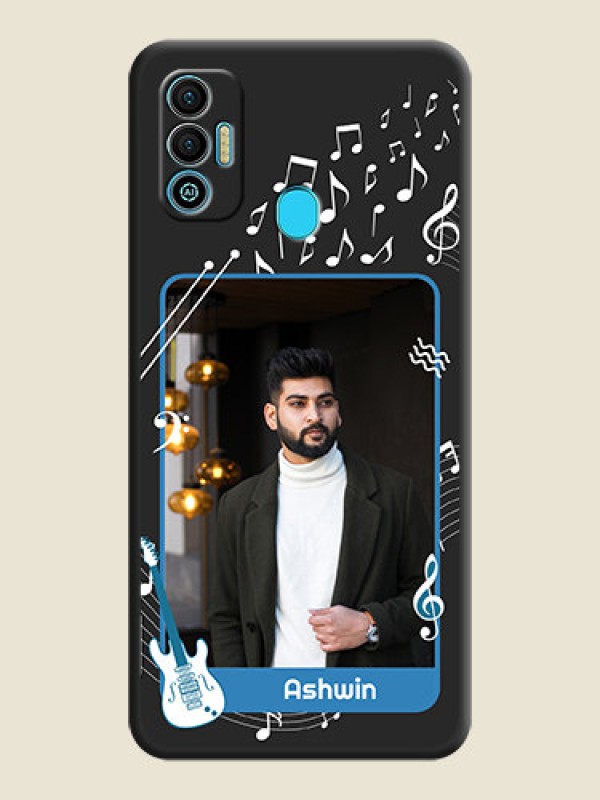 Custom Musical Theme Design with Text on Photo on Space Black Soft Matte Mobile Case - Tecno Spark 7T