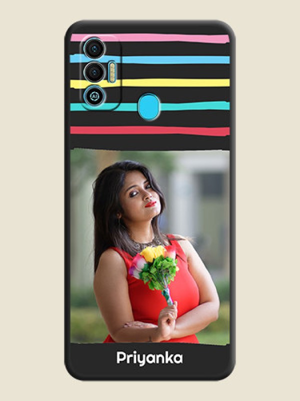 Custom Multicolor Lines with Image on Space Black Personalized Soft Matte Phone Covers - Tecno Spark 7T