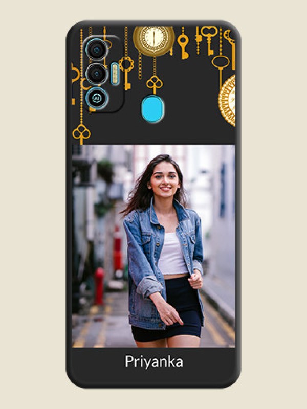 Custom Decorative Design with Text on Space Black Custom Soft Matte Back Cover - Tecno Spark 7T