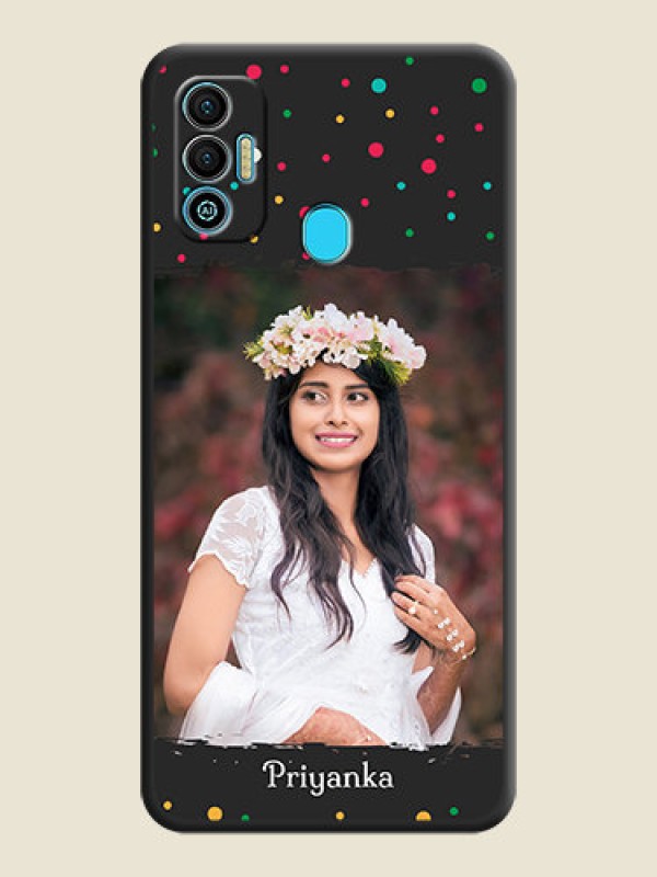 Custom Multicolor Dotted Pattern with Text on Space Black Custom Soft Matte Phone Back Cover - Tecno Spark 7T