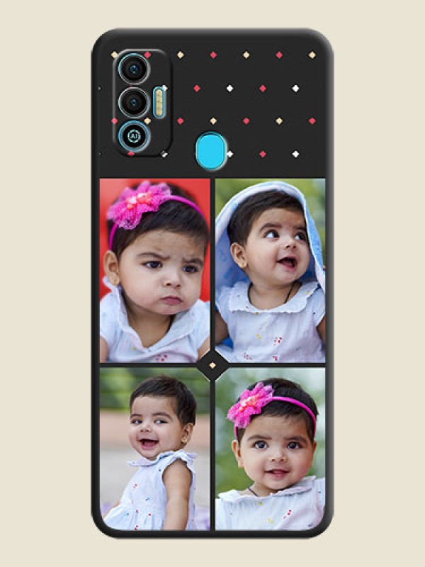 Custom Multicolor Dotted Pattern with 4 Image Holder on Space Black Custom Soft Matte Phone Cases - Tecno Spark 7T