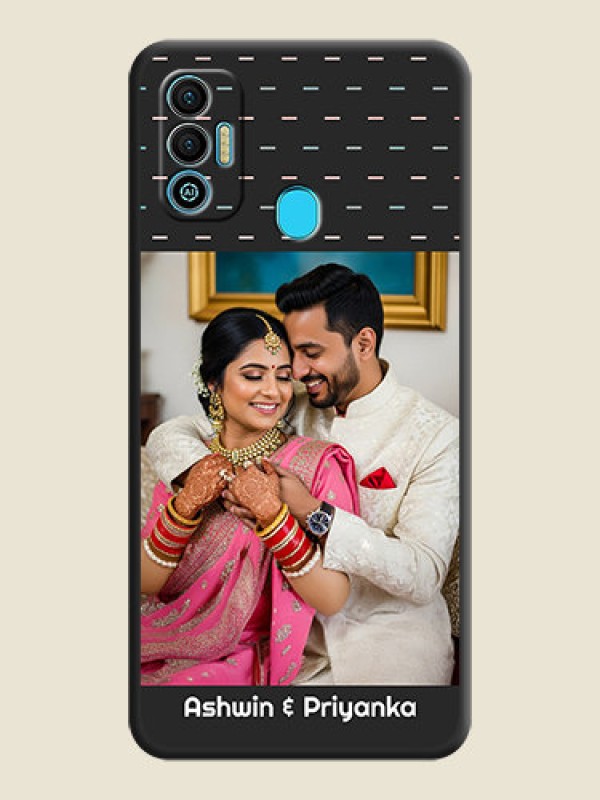 Custom Line Pattern Design with Text on Space Black Custom Soft Matte Phone Back Cover - Tecno Spark 7T