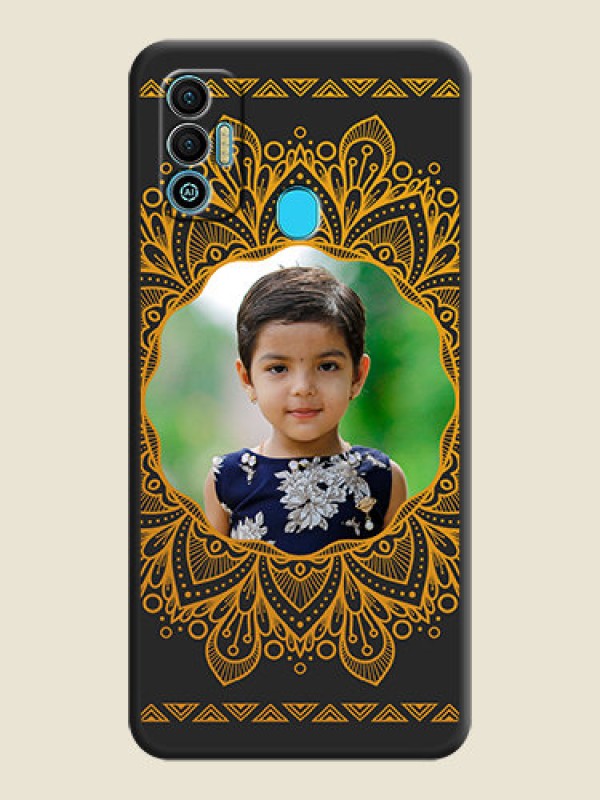 Custom Round Image with Floral Design on Photo on Space Black Soft Matte Mobile Cover - Tecno Spark 7T