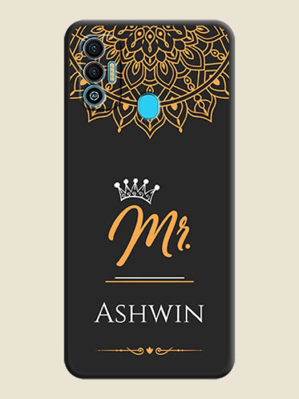 Custom Mr Name with Floral Design  on Personalised Space Black Soft Matte Cases - Tecno Spark 7T