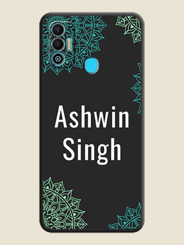 Custom Your Name with Floral Design on Space Black Custom Soft Matte Back Cover - Tecno Spark 7T
