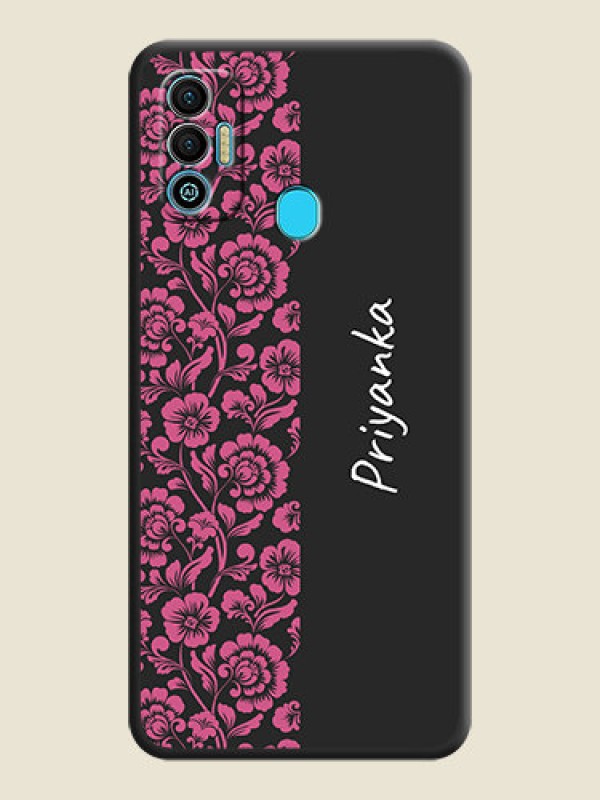 Custom Pink Floral Pattern Design With Custom Text On Space Black Personalized Soft Matte Phone Covers -Tecno Spark 7T