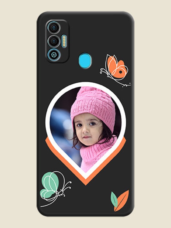 Custom Upload Pic With Simple Butterly Design On Space Black Personalized Soft Matte Phone Covers -Tecno Spark 7T