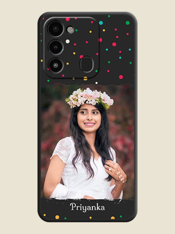 Custom Multicolor Dotted Pattern with Text on Space Black Custom Soft Matte Phone Back Cover - Tecno Spark 8C