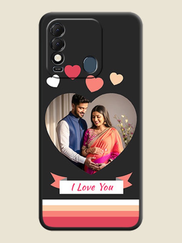 Custom Love Shaped Photo with Colorful Stripes on Personalised Space Black Soft Matte Cases - Tecno Spark 8T