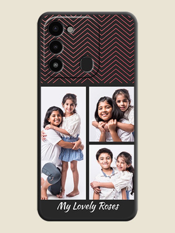 Custom Wave Pattern with 3 Image Holder on Space Black Custom Soft Matte Back Cover - Tecno Spark 9